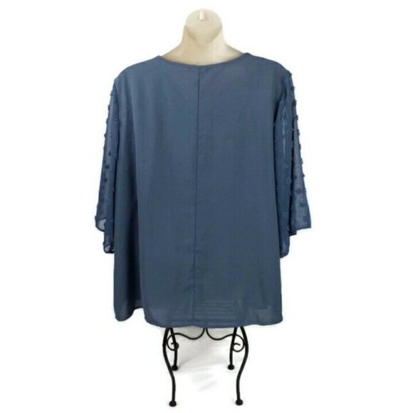 Bloomchic Stone Blue Raise Dot Mesh Patchwork Flounce Sleeve Blouse Women 26/4X - Picture 3 of 15